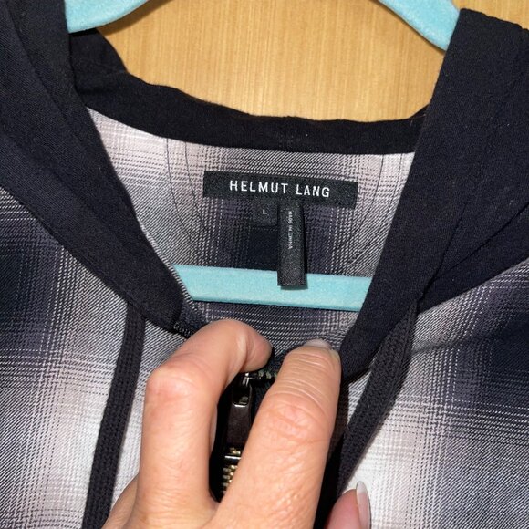 Helmet Lang Mens  Jacket Size Large Multicolor Plaid Print Zipper Front Hooded - Picture 4 of 10